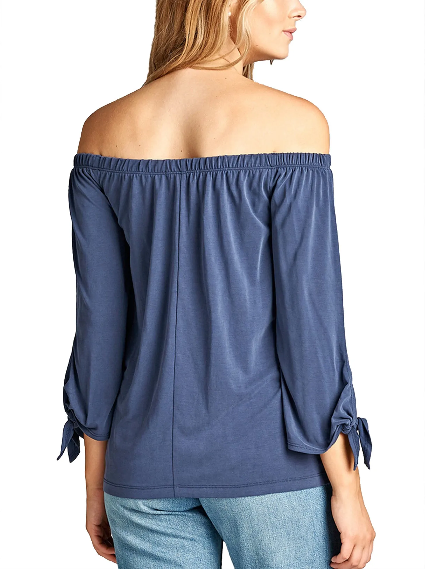 Womens Off the Shoulder Sleeve-Tie Sandwashed Modal Jersey Top