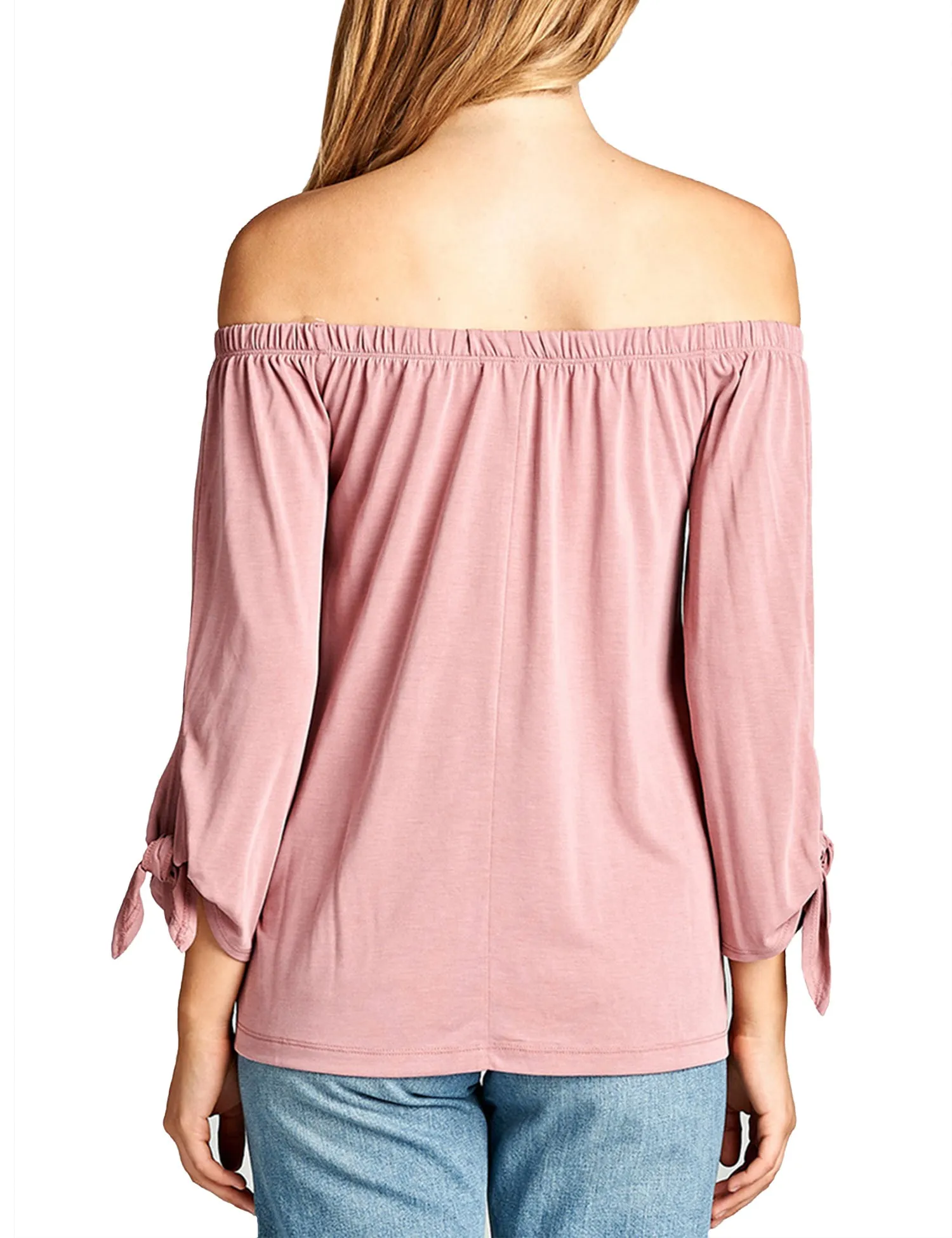 Womens Off the Shoulder Sleeve-Tie Sandwashed Modal Jersey Top