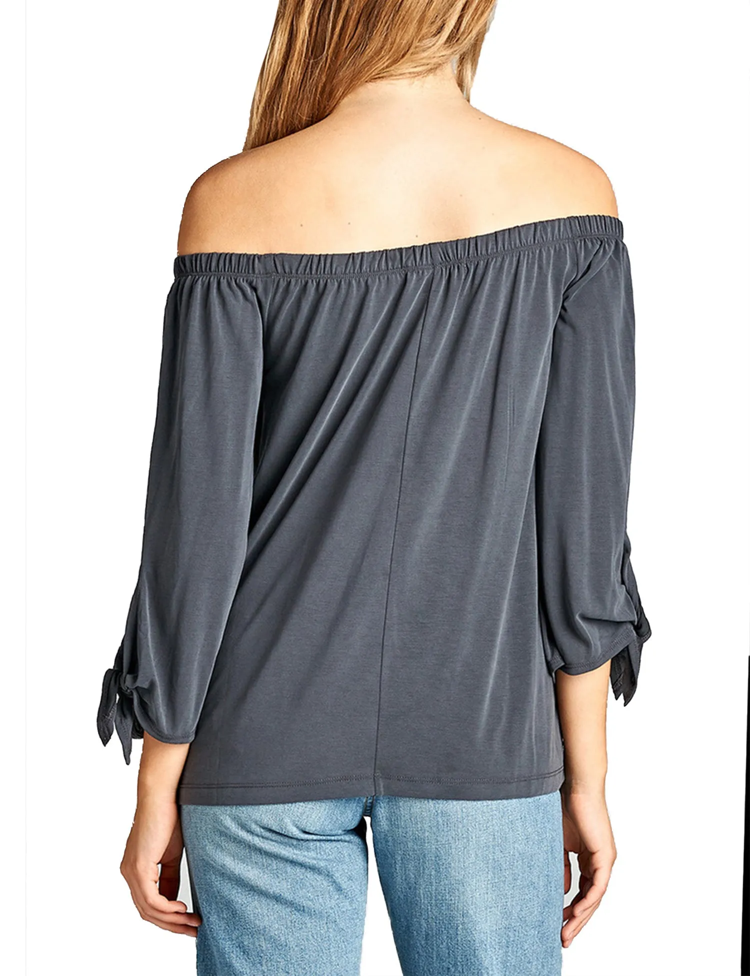 Womens Off the Shoulder Sleeve-Tie Sandwashed Modal Jersey Top