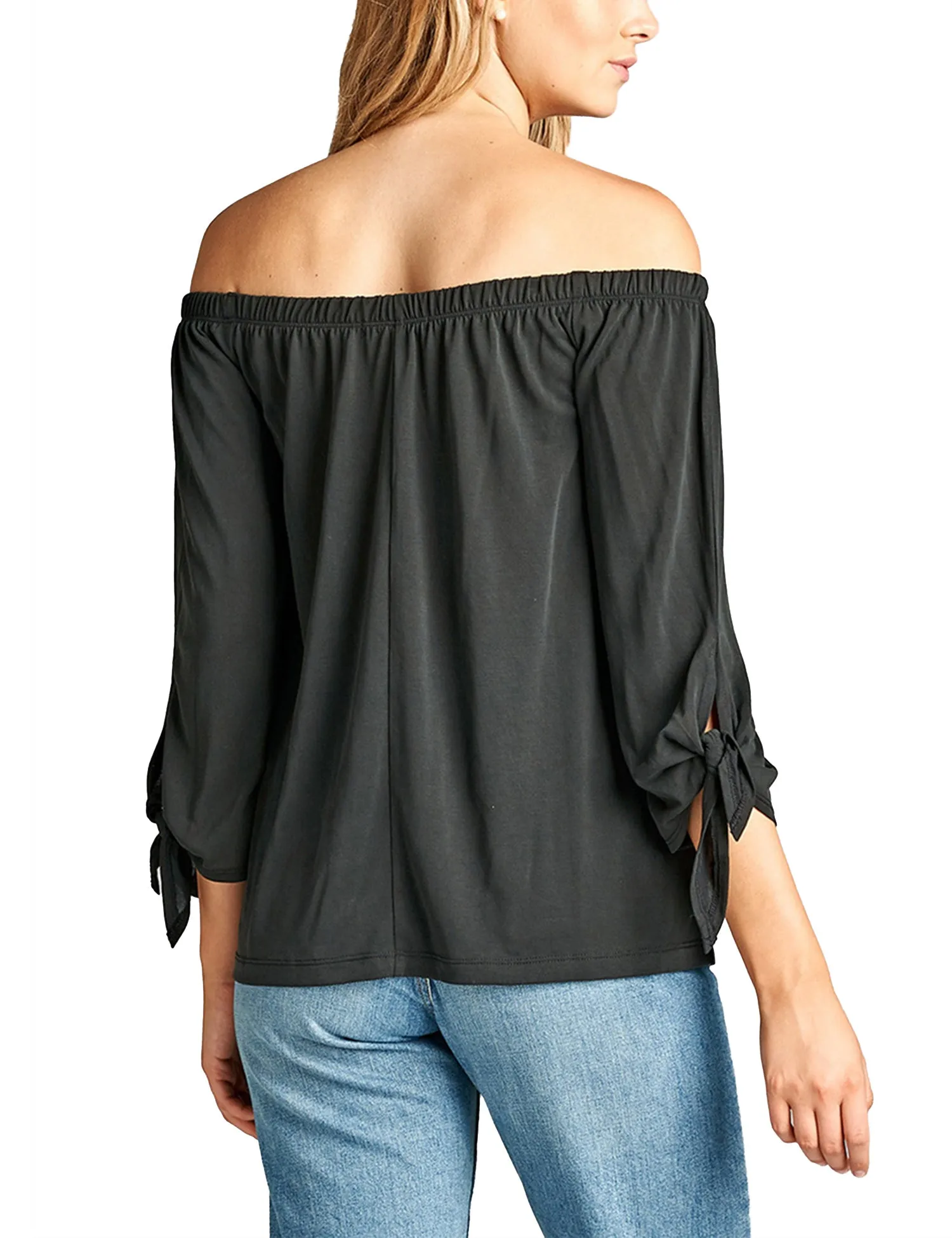 Womens Off the Shoulder Sleeve-Tie Sandwashed Modal Jersey Top