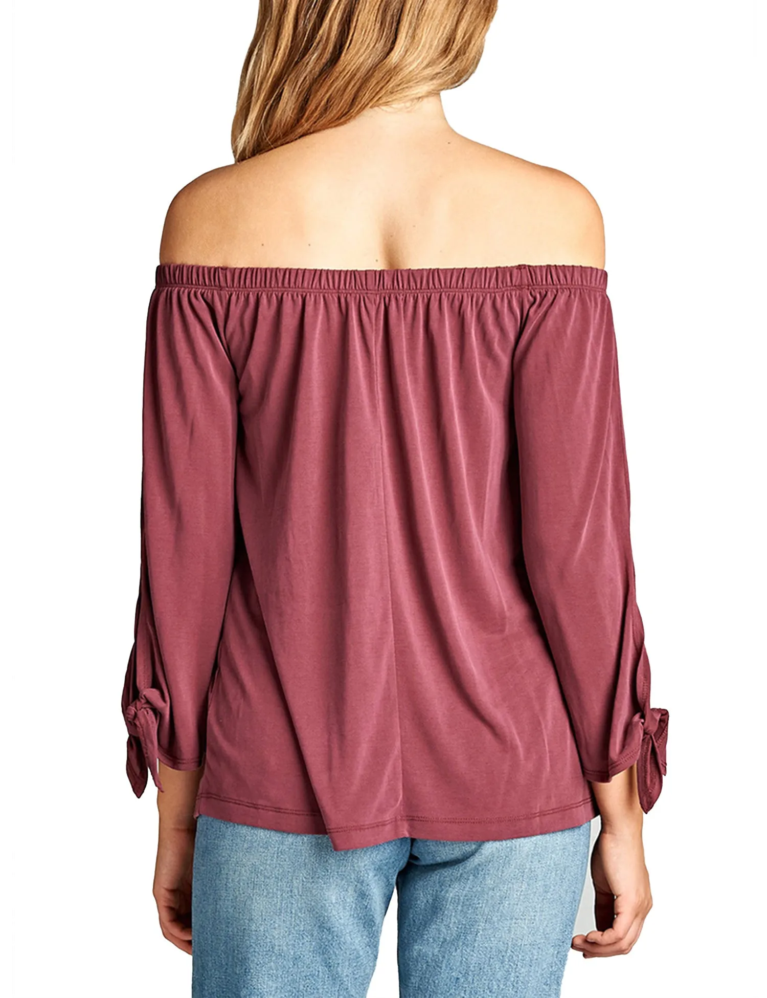 Womens Off the Shoulder Sleeve-Tie Sandwashed Modal Jersey Top