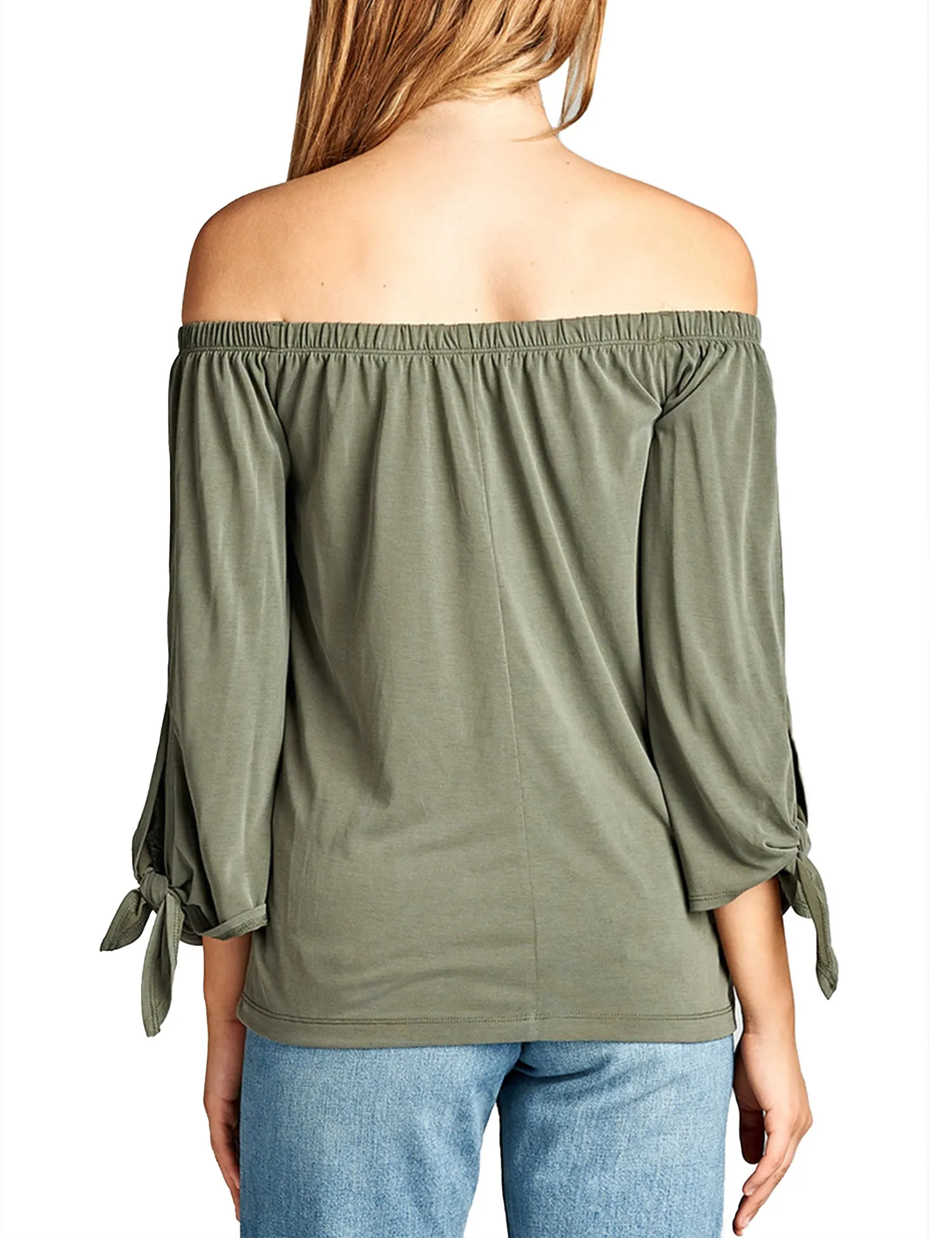 Womens Off the Shoulder Sleeve-Tie Sandwashed Modal Jersey Top