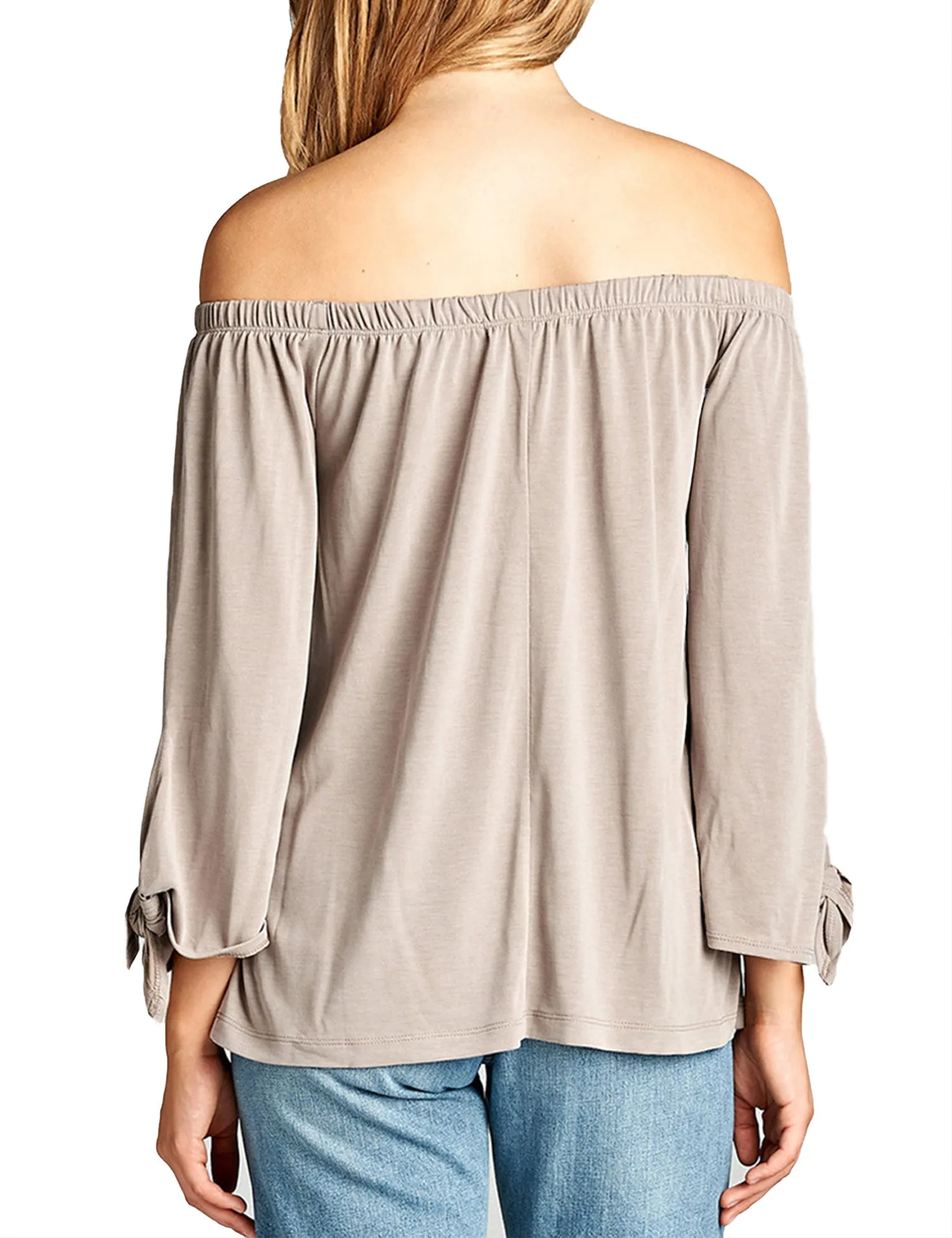 Womens Off the Shoulder Sleeve-Tie Sandwashed Modal Jersey Top