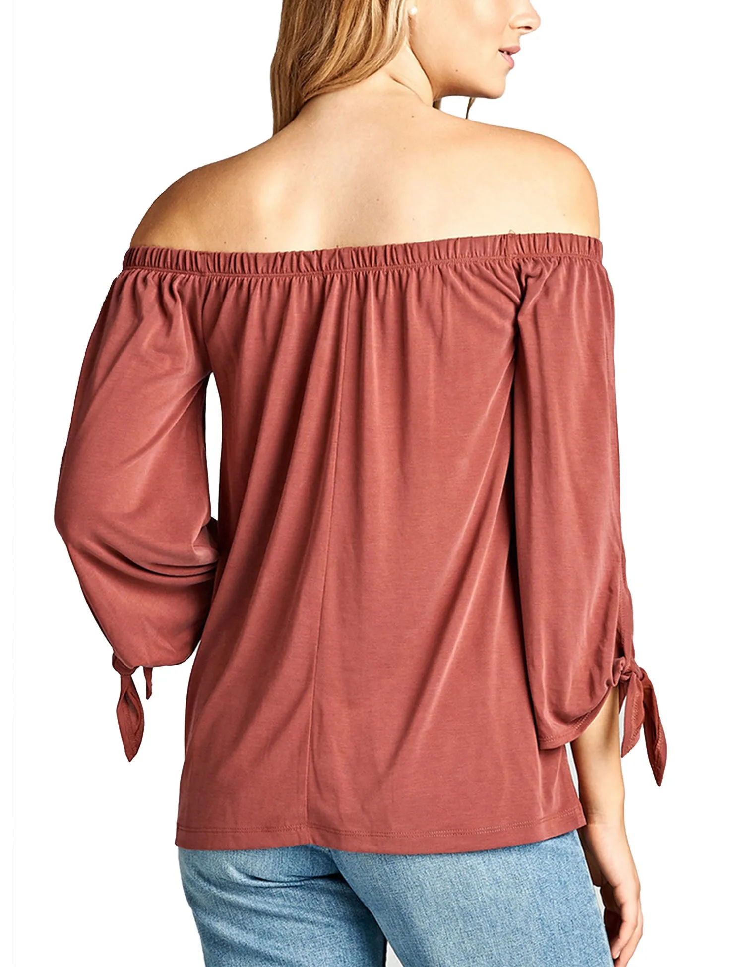 Womens Off the Shoulder Sleeve-Tie Sandwashed Modal Jersey Top