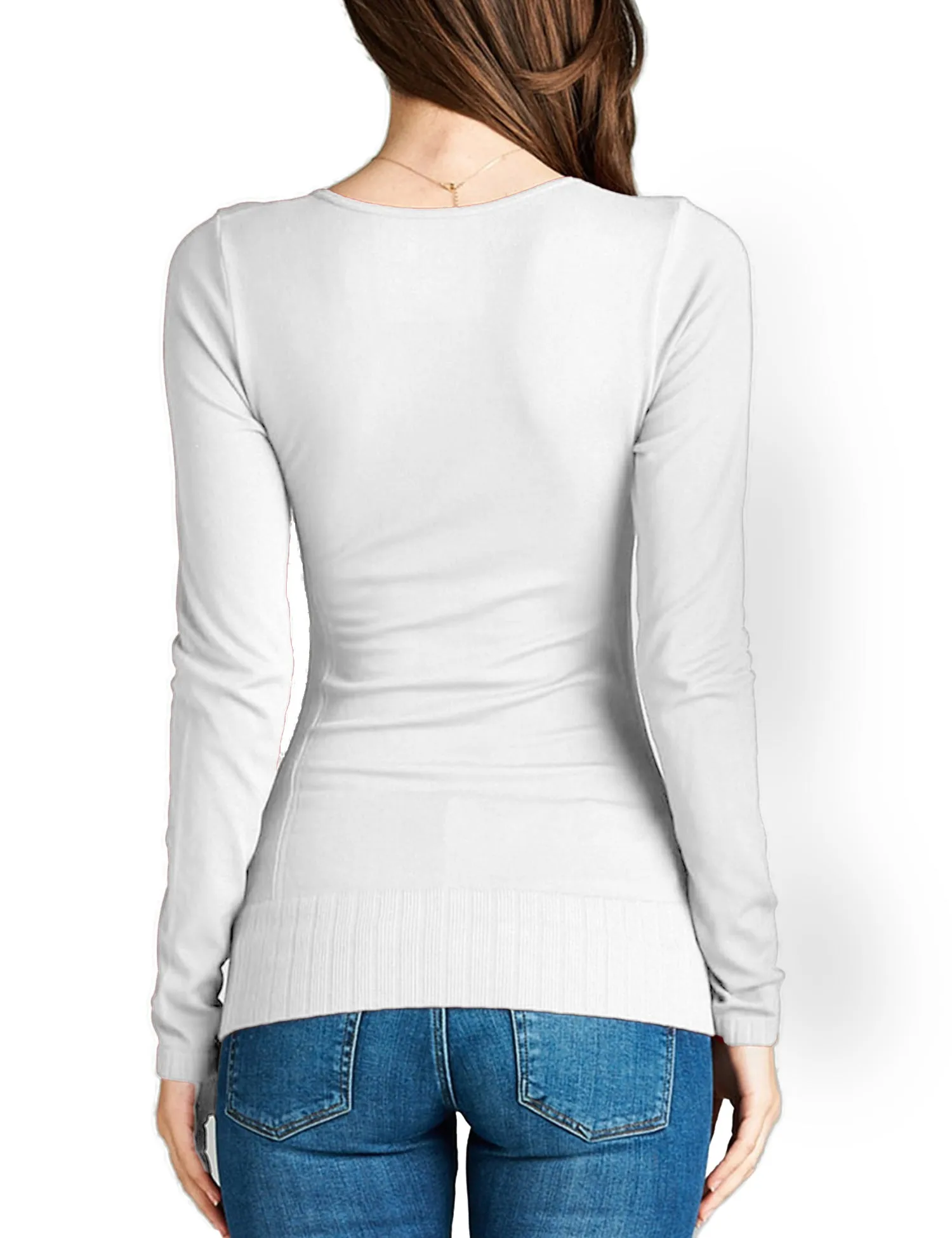 Women's Seamless Scoop Neck Long Sleeve Top with Ribbed Hem