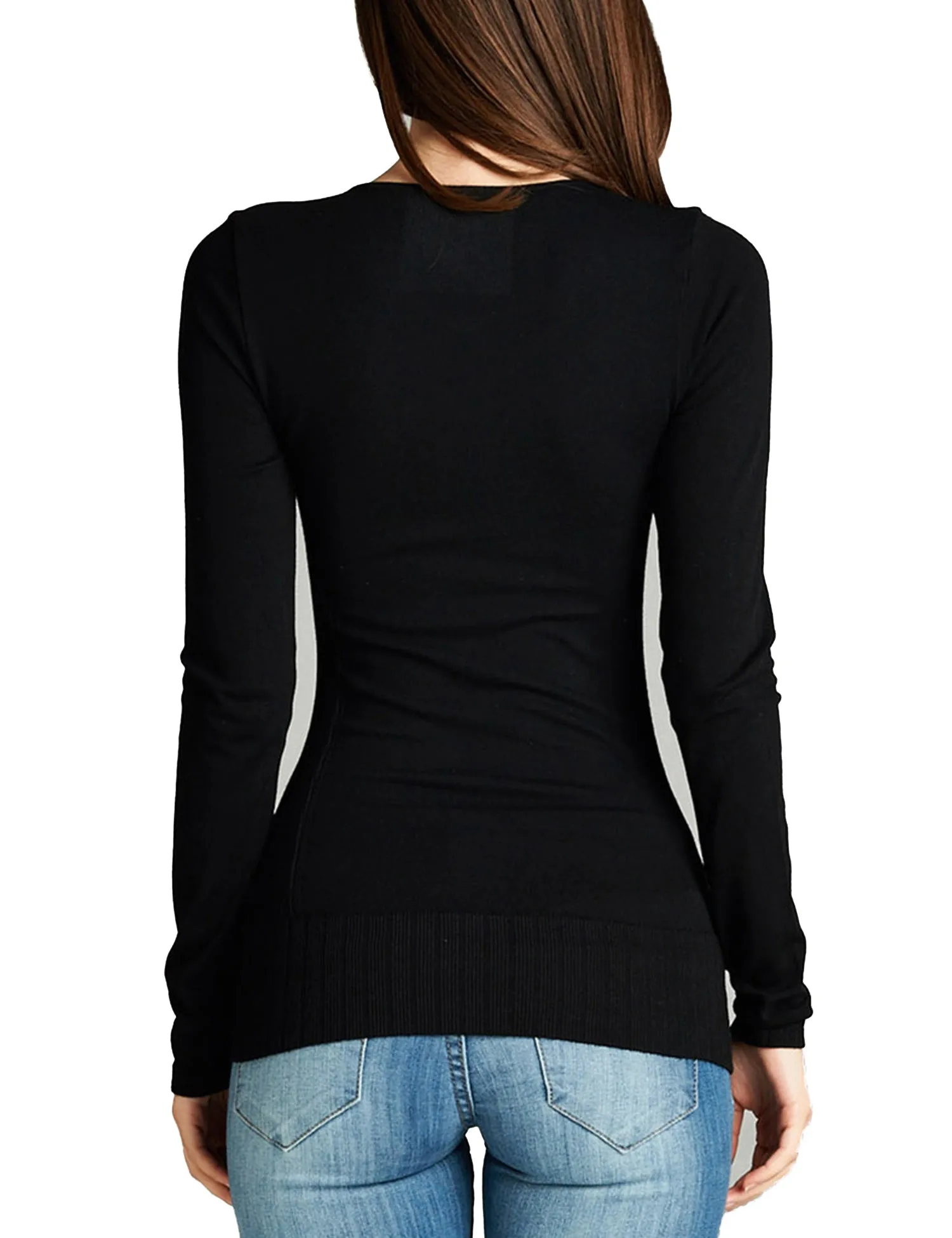 Women's Seamless Scoop Neck Long Sleeve Top with Ribbed Hem