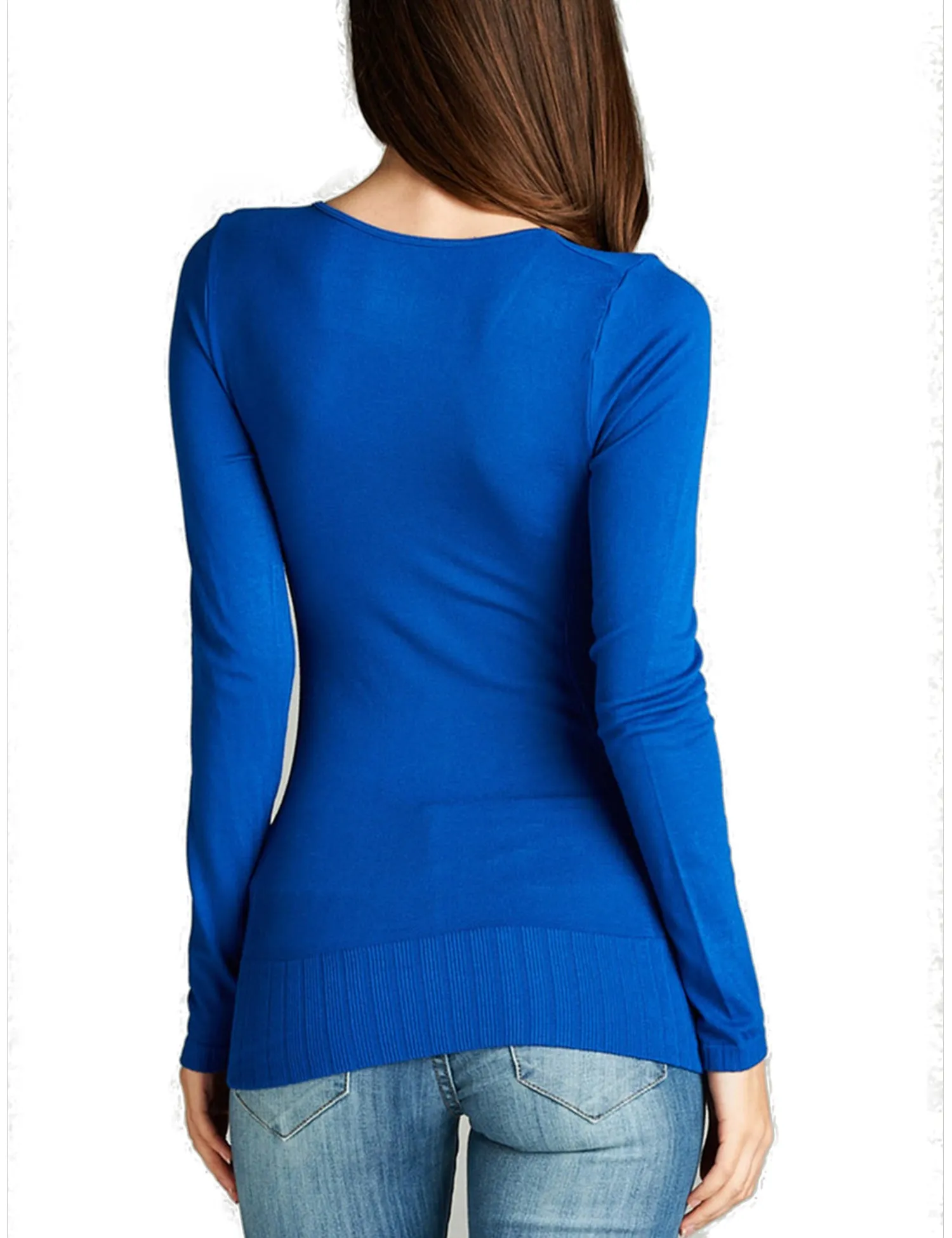 Women's Seamless Scoop Neck Long Sleeve Top with Ribbed Hem