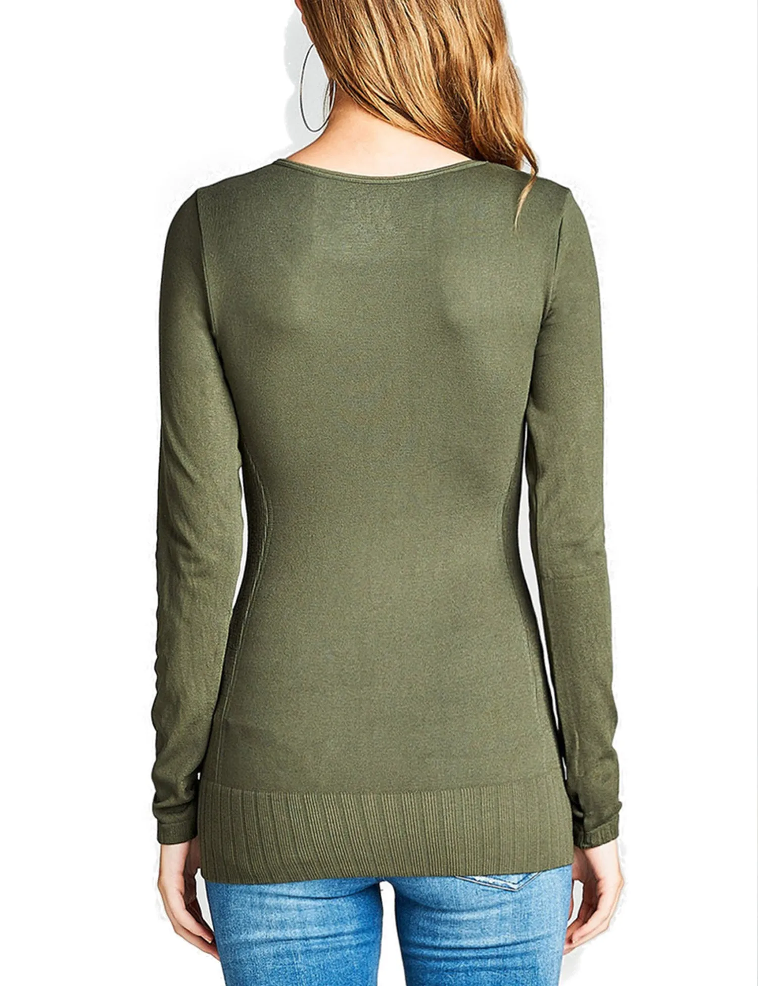 Women's Seamless Scoop Neck Long Sleeve Top with Ribbed Hem