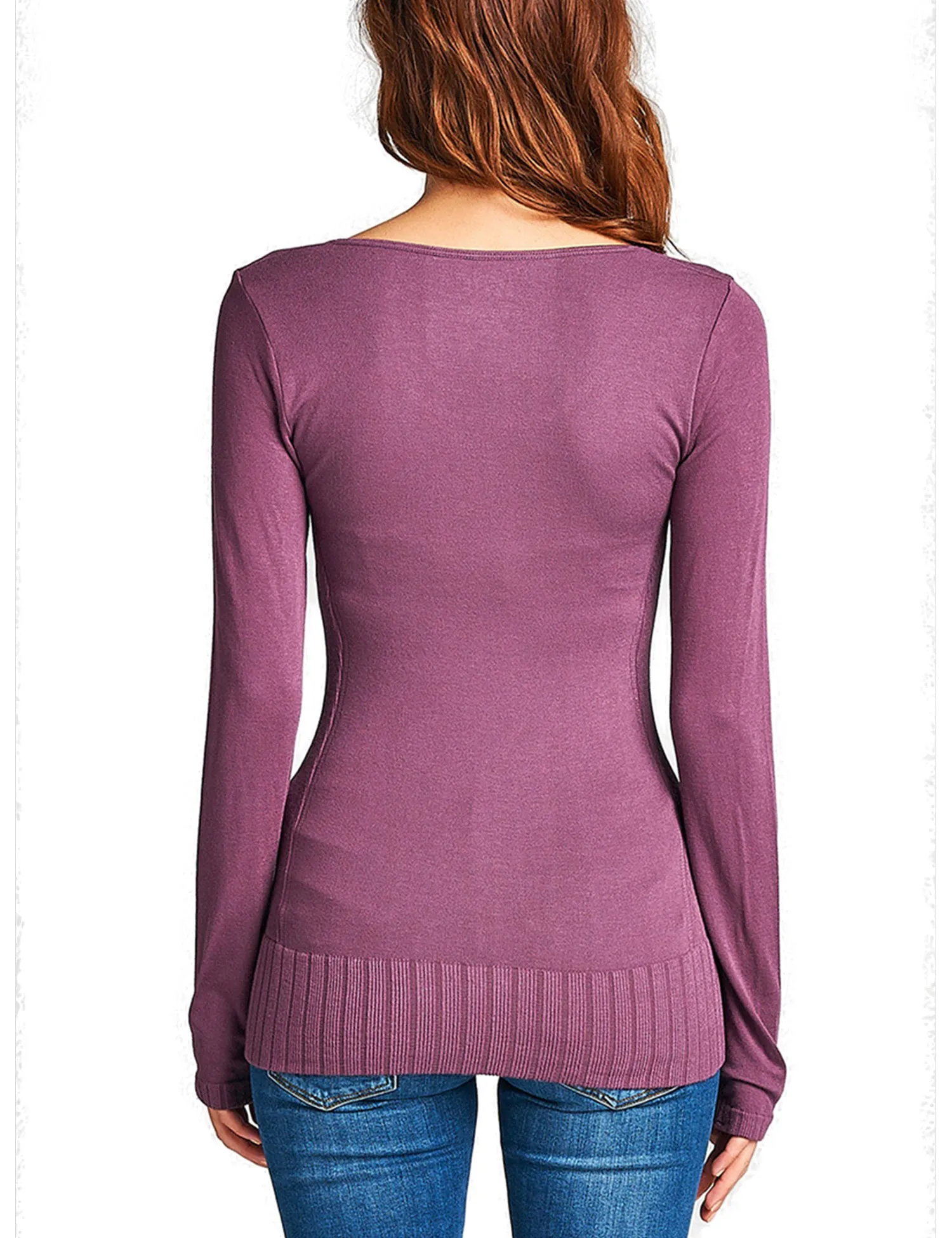 Women's Seamless Scoop Neck Long Sleeve Top with Ribbed Hem