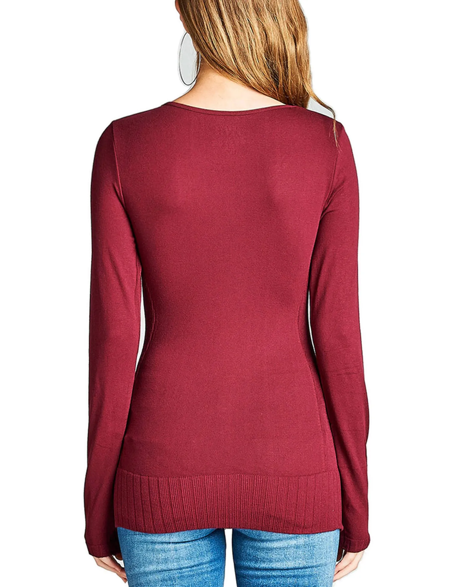 Women's Seamless Scoop Neck Long Sleeve Top with Ribbed Hem