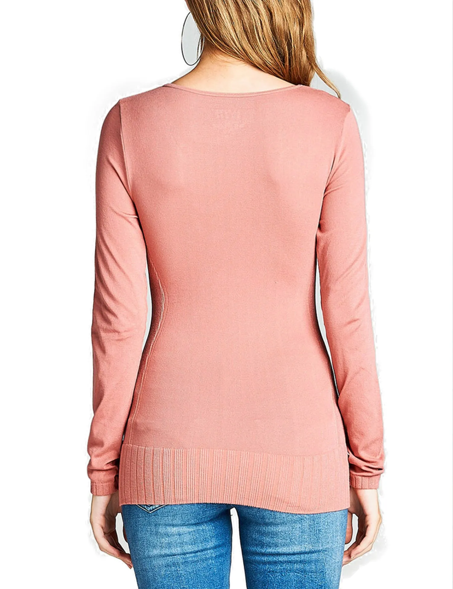 Women's Seamless Scoop Neck Long Sleeve Top with Ribbed Hem