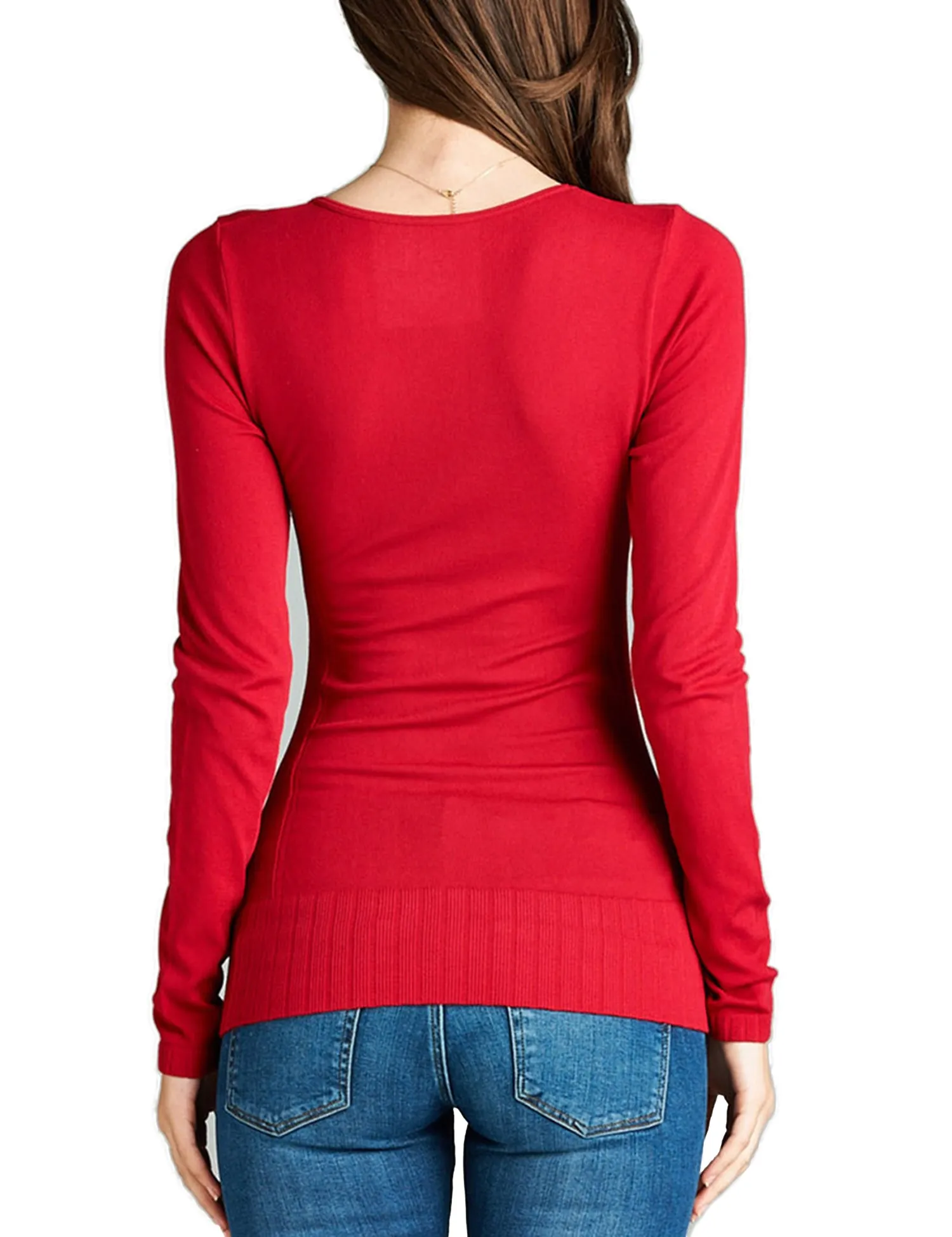 Women's Seamless Scoop Neck Long Sleeve Top with Ribbed Hem