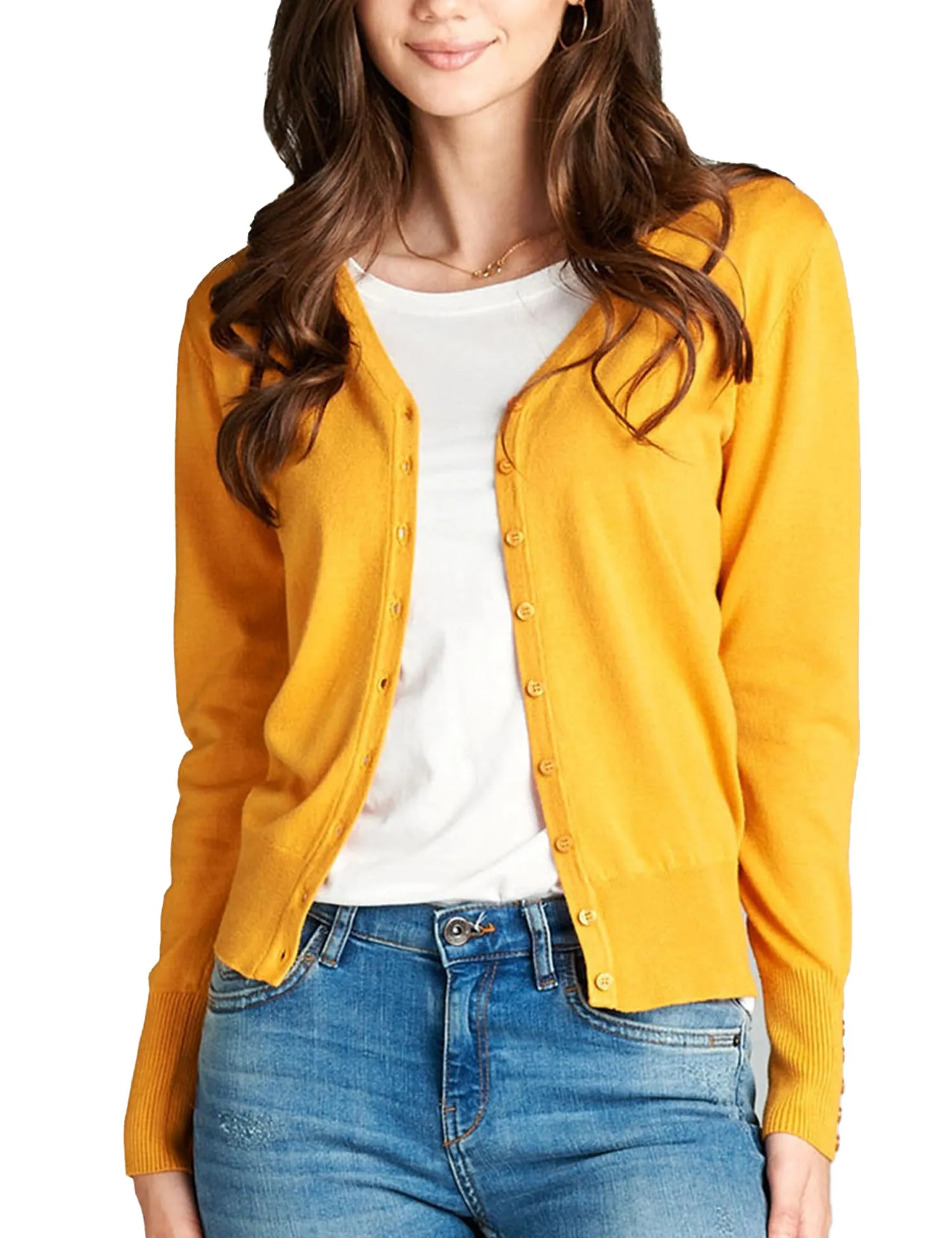 Womens V-Neck Cardigan with Sleeve Button Detail (S-XL)