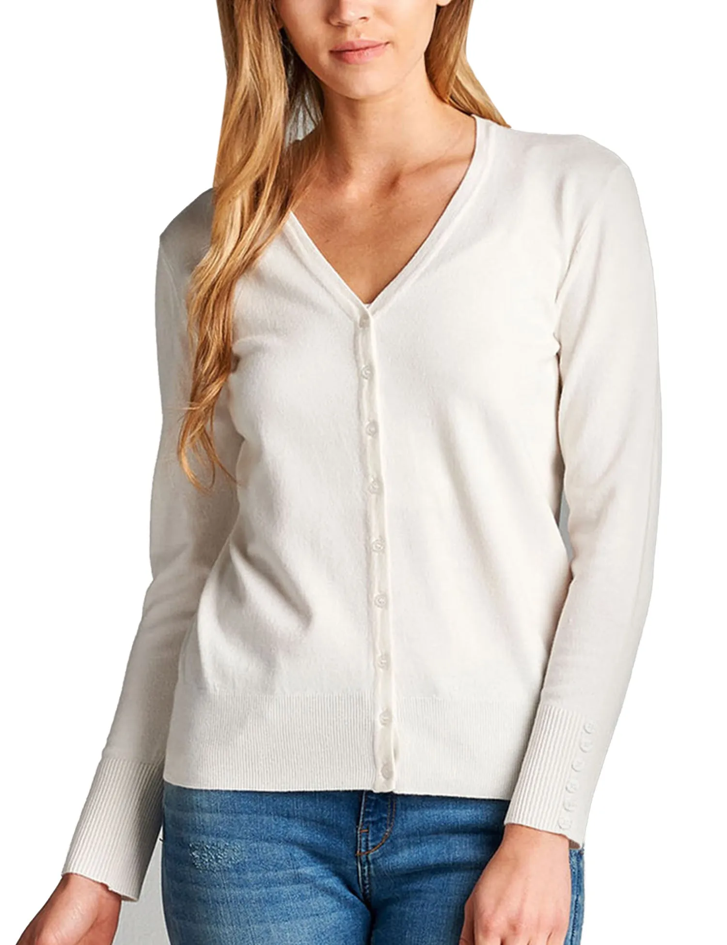 Womens V-Neck Cardigan with Sleeve Button Detail (S-XL)