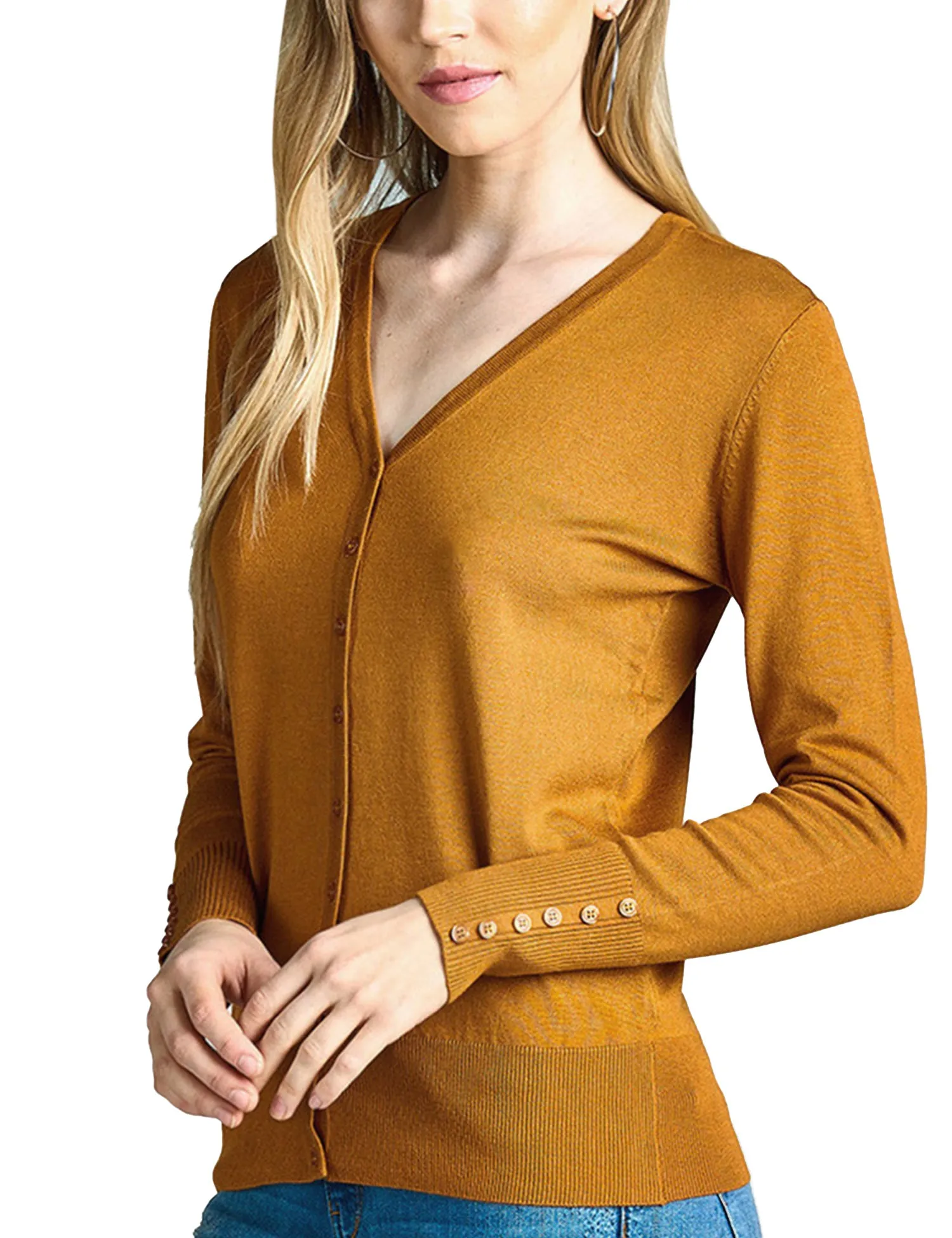 Womens V-Neck Cardigan with Sleeve Button Detail (S-XL)