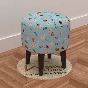 Wooden Twist Harlequin Puffy Ottoman Stool For Living Room