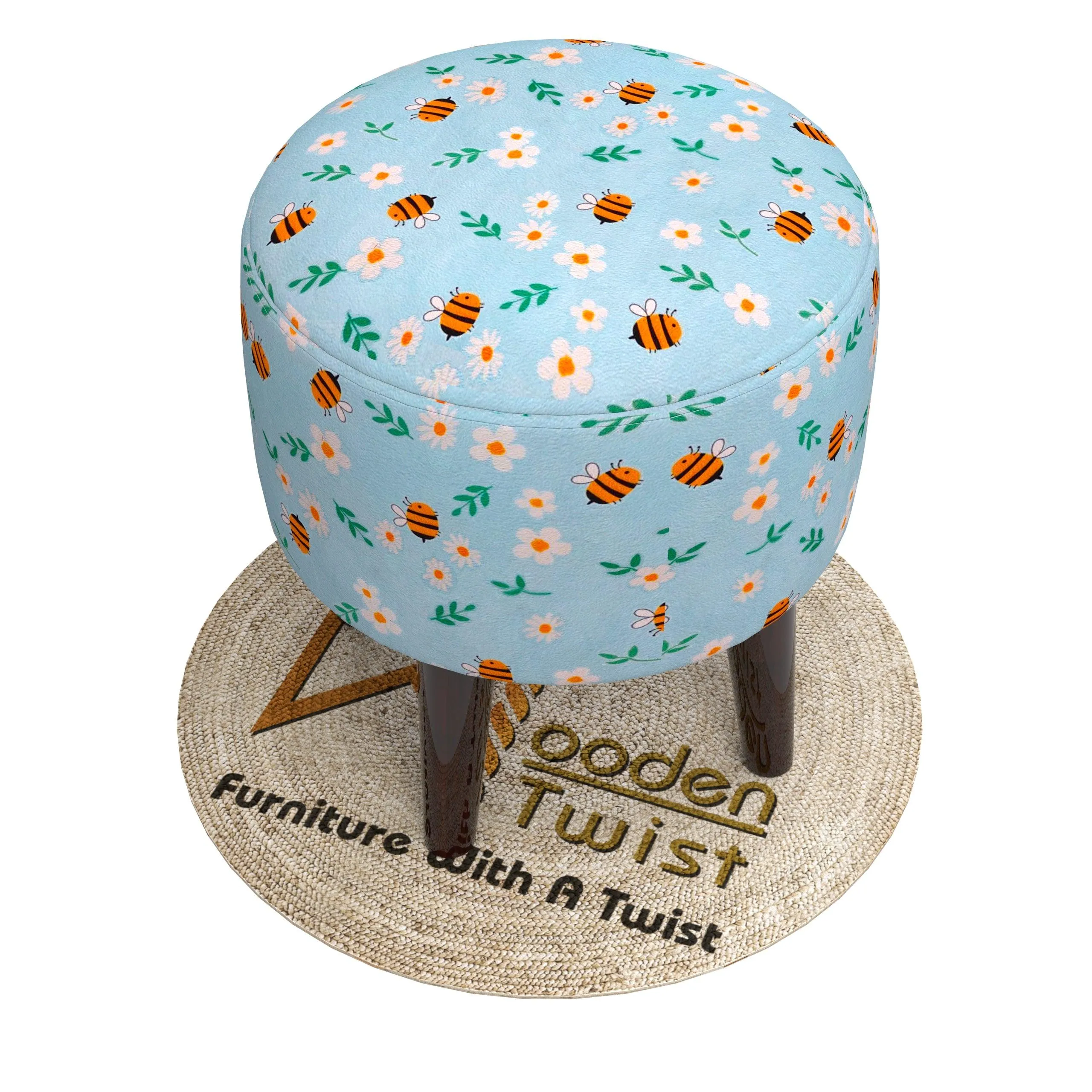 Wooden Twist Harlequin Puffy Ottoman Stool For Living Room