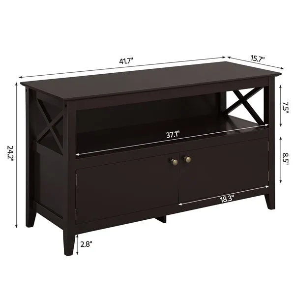 X Shape TV Stand with Storage and 2 Doors for TVs Up to 50'';  Espresso