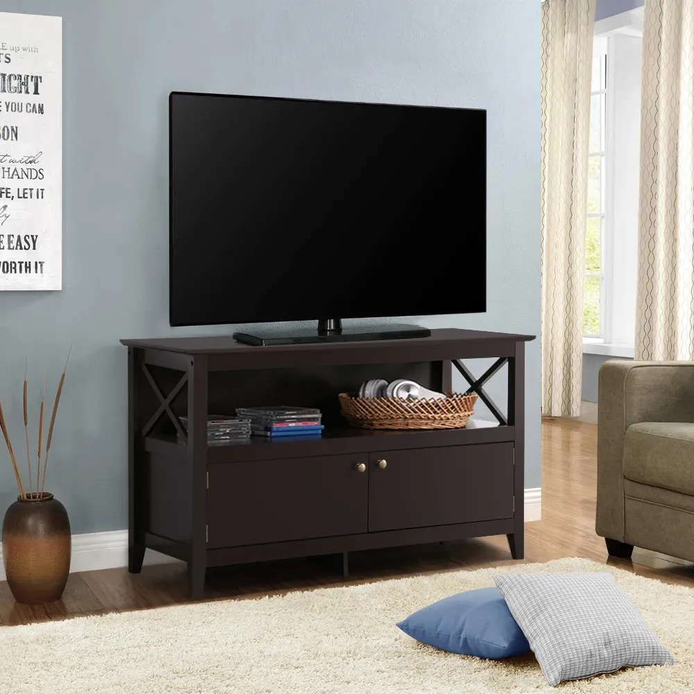 X Shape TV Stand with Storage and 2 Doors for TVs Up to 50'';  Espresso